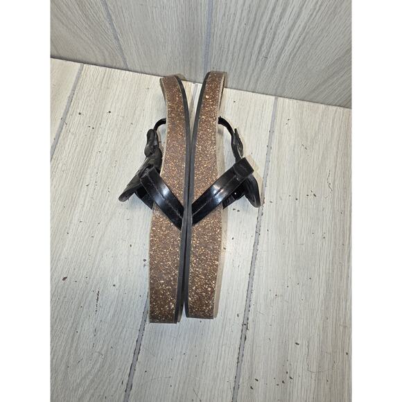 Tory Burch Style MILLER CLOUD Black Patent Leather Cork Thong Sandal Size 6.5 - Picture 7 of 10